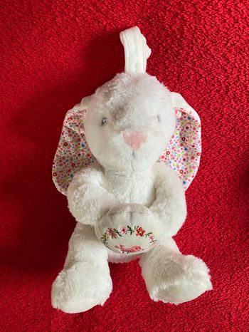 Pommette doudou peluche lapin musical fleurs rose Liberty TTBE 