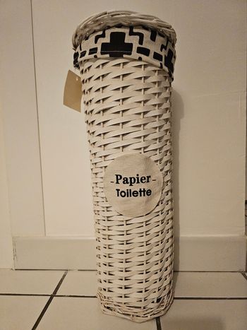Range-rouleaux papier toilette – Osier blanc – Comme neuf