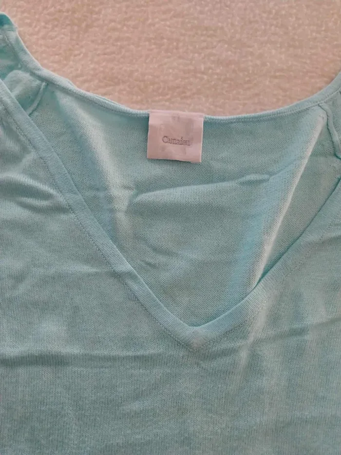 Haut / pull fin turquoise T38 - photo numéro 3
