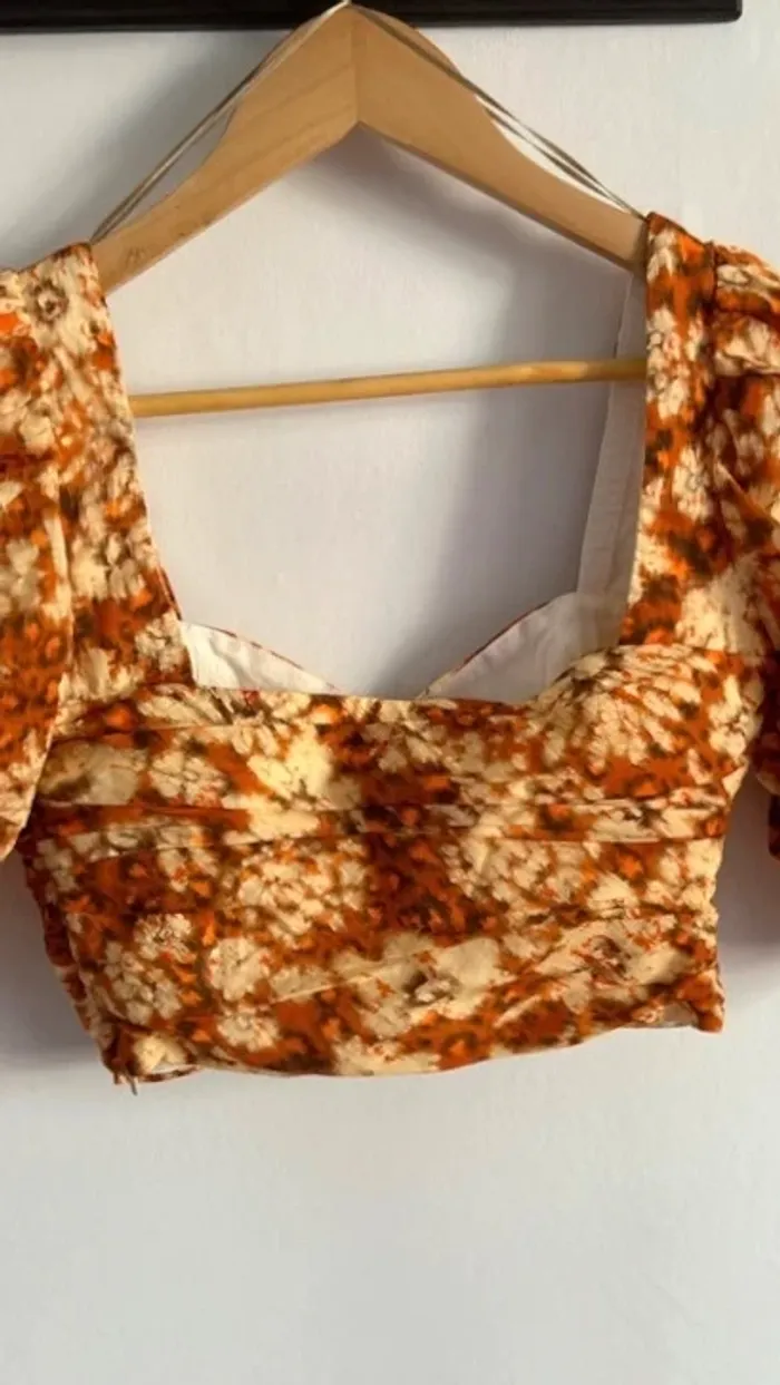 Crop top manches bouffantes Zara imprimé orange - photo numéro 5