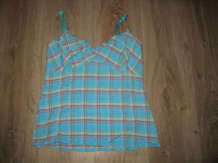 DÉBARDEUR ÉCOSSAIS TURQUOISE "CACHE CACHE" - TAILLE 2 - n°01 - photo numéro 3
