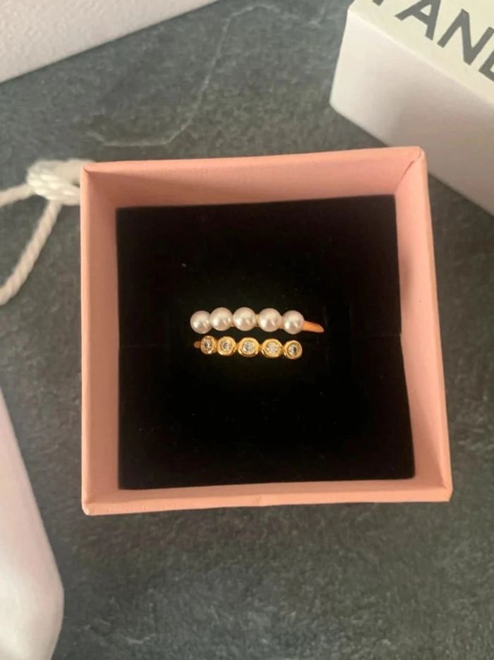 Bague Pandora doré taille 56 modèle Ouverte Perles de Culture d’Eau Douce Traitées & Pierres