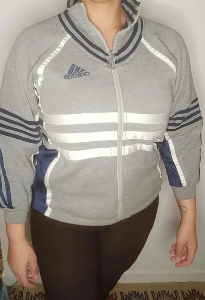 Sweat zippé Adidas gris, enfant, unisexe - photo numéro 9