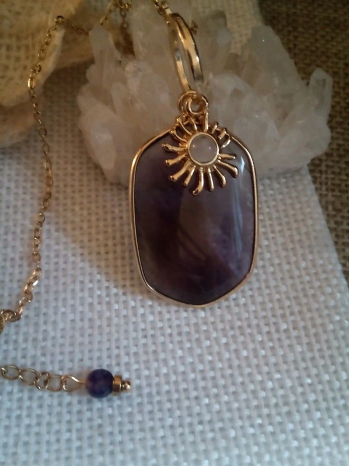 Collier pierre d'améthyste 💜 et soleil sélénite - photo numéro 2