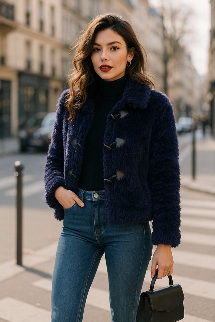 Veste vintage en fourrure violet taille M femme