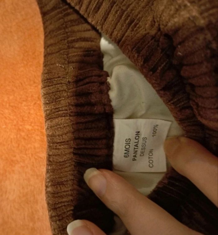 Pantalon Bébé Doublé en Velours Côtelé Marron (6 Mois) - photo numéro 3