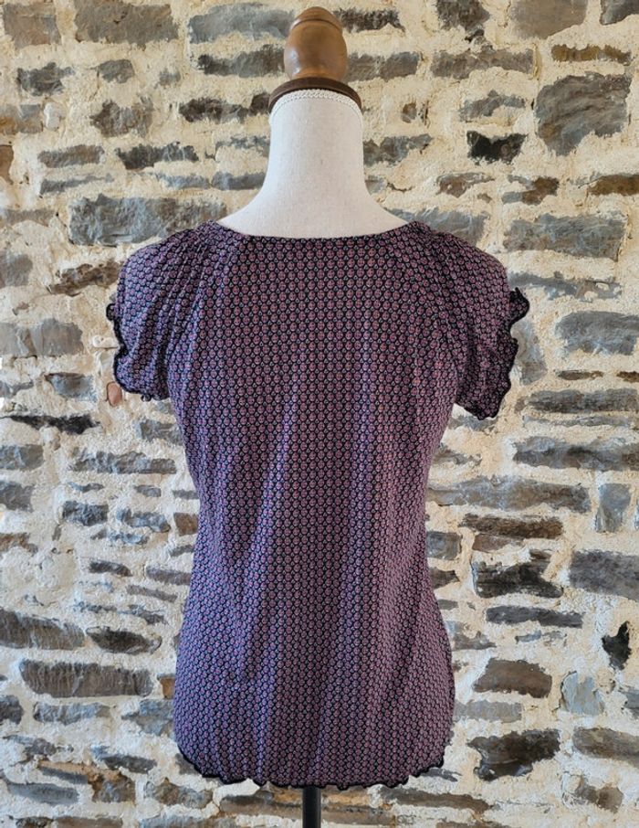 Blouse manches courtes noire rose et blanche à motifs Camaïeu Taille 1 ou 34 - photo numéro 4