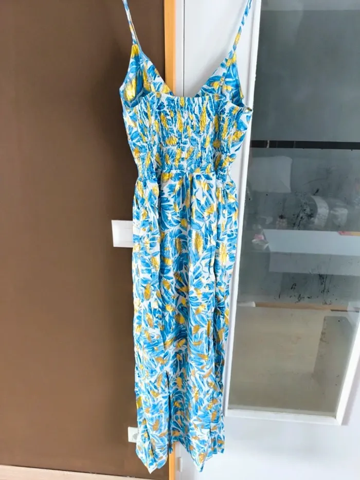 Robe longue imprimée tropicale bleue et dorée femme 40/42 - photo numéro 9