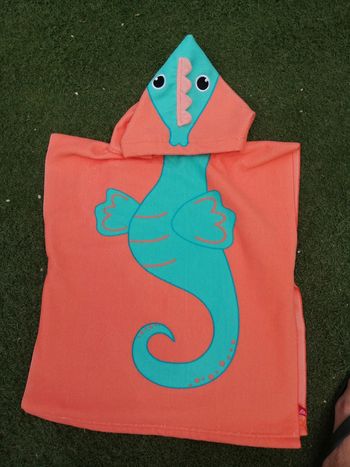 Poncho de bain enfant Funky motif hippocampe bleu et orange 50xH80cm