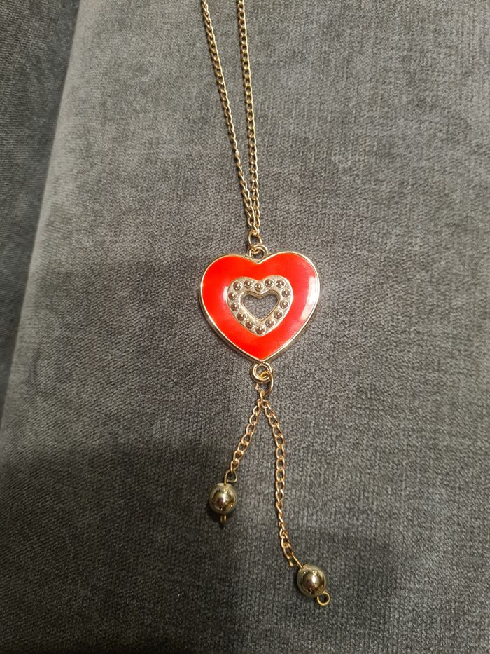 Collier long. 42 cm. Cœur rouge. - photo numéro 4