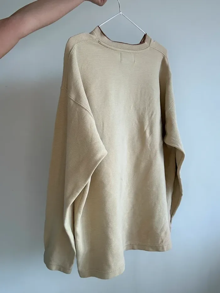 Pull sweat y2k beige et marron col V taille L - photo numéro 5