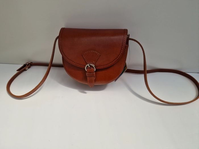 Sac Bandoulière Vintage Cuir Véritable Camel Vera Pelle - photo numéro 5