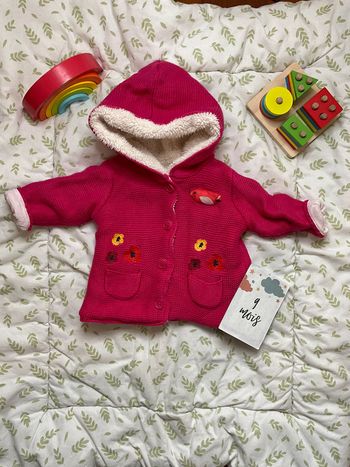 gilet en laine rose à capuche très chaud doublé polaire 9 mois du pareil au même
