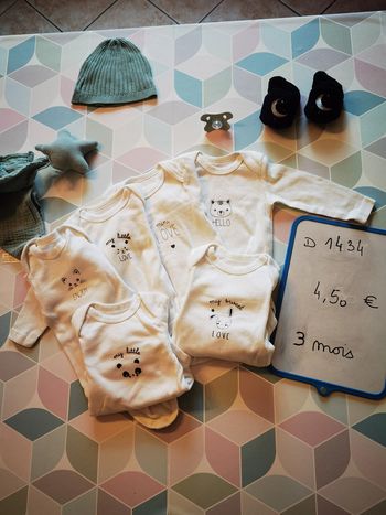 D1434 - lot 6 bodies garçon 3 mois