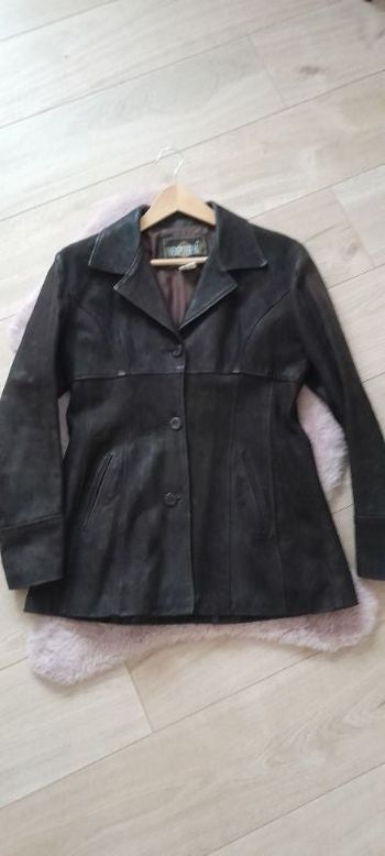 Veste manteau cuir véritable doublé marron emporium taille 3