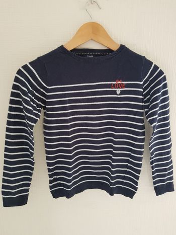 Pull marinière bleu marine et blanc kiabi 10 ans