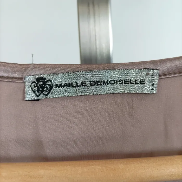 Blouse satinée taupe Maille Demoiselle manches ballon nouée dos T. estimée M A1453 - photo numéro 5