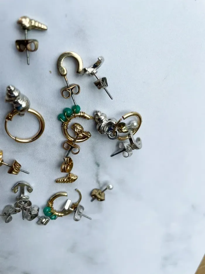 Pull & Bear - Lot boucles d’oreilles métal fantaisie coquillage lune ancre doré argenté - photo numéro 4