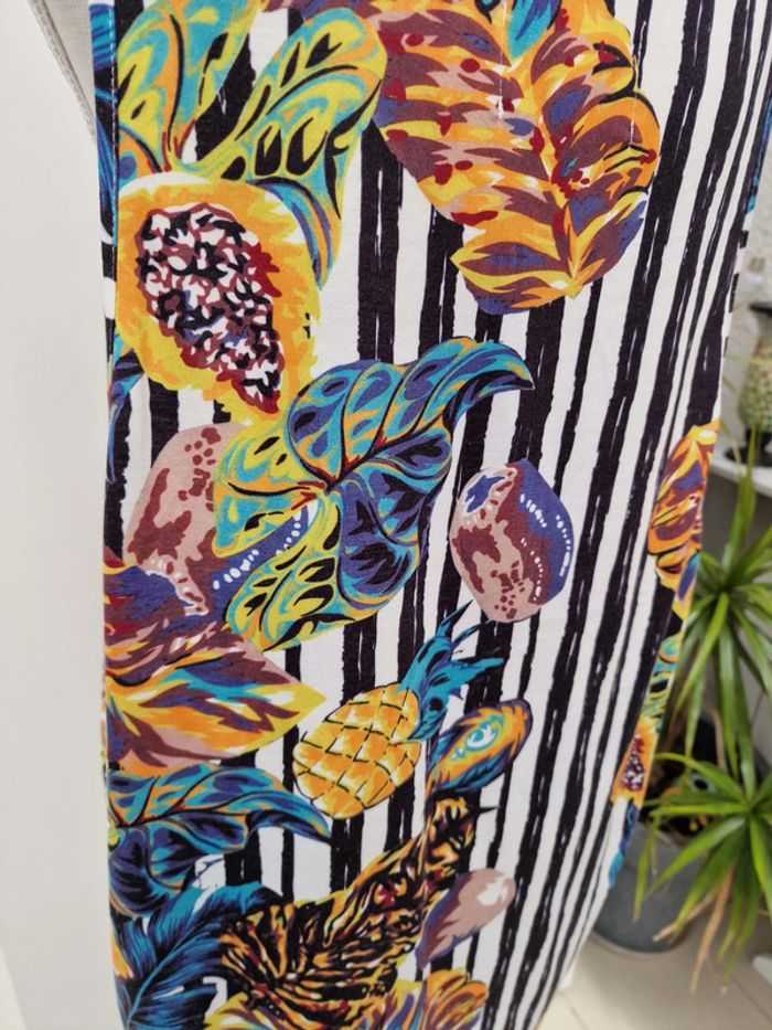 Debardeur Oversize Rayures Blanches Noires Imprimé Ananas Feuillages Papayes Multicolore - photo numéro 9