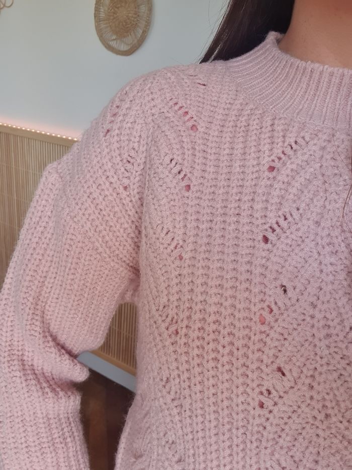 Pull ajouré Toronto rose poudré Taille L - photo numéro 5