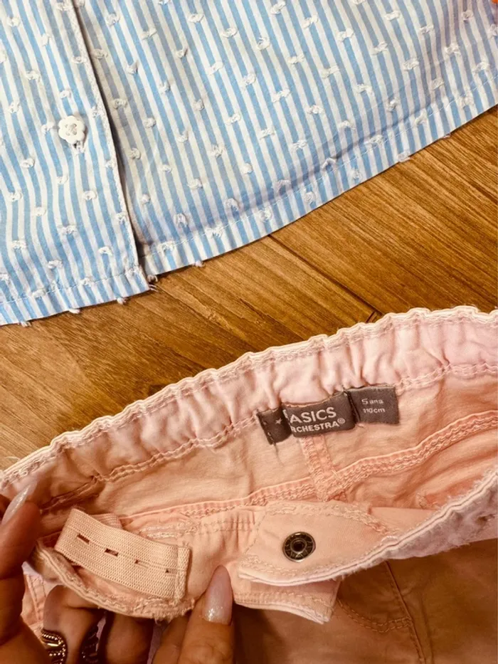 Taille 5 ans tenue 3 pièces été fille multimarque bleu ciel abricot * rayures et oranges * 🌸 - photo numéro 5