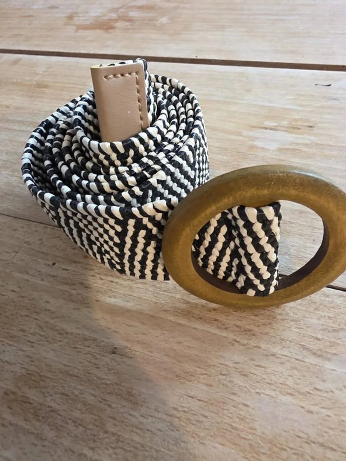 📌 Ceinture en raphia naturelle – boucle bois – style bohème chic – 96 cm - photo numéro 3