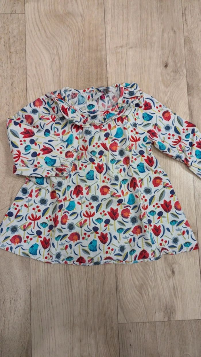 Blouse manches longues fleurs/oiseau 18 Mois