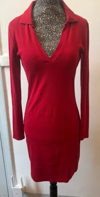Robe courte rouge Zara col chemise manches longues T.M