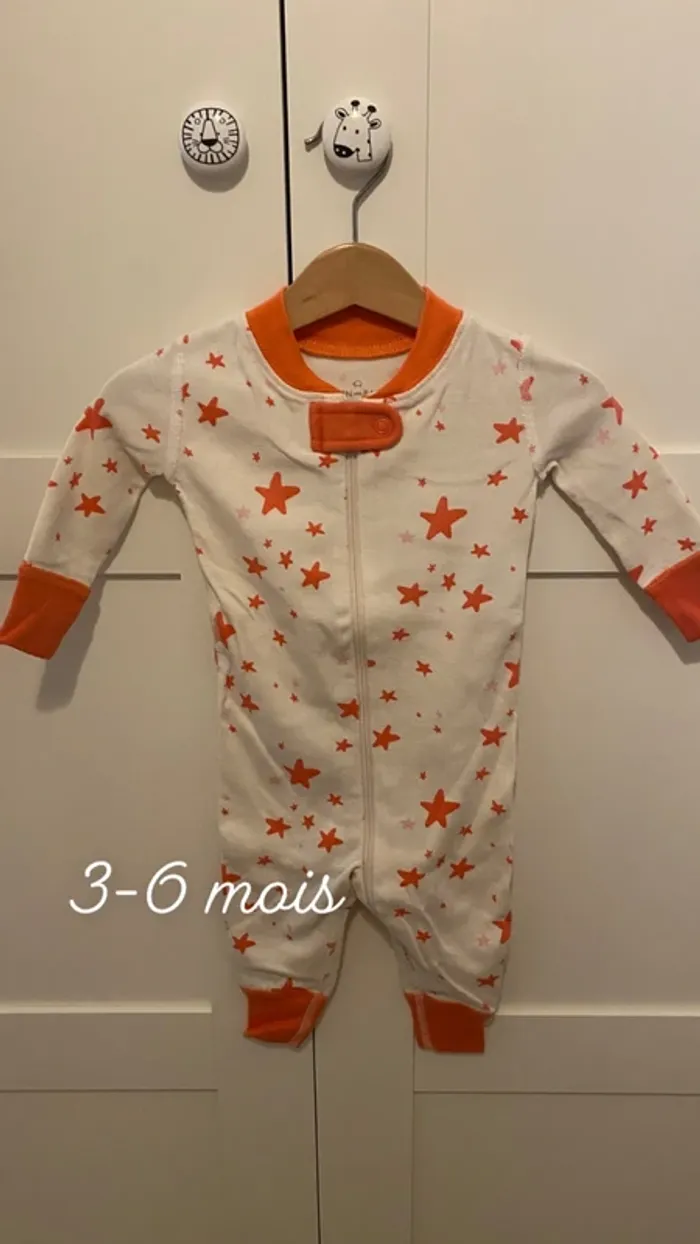 Pyjama léger 3 mois Moon And Back orange et écru