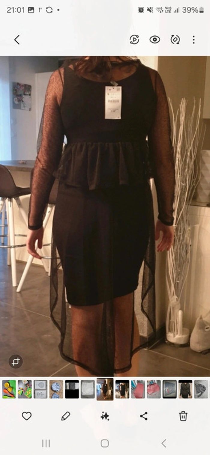 Robe zara voilage par dessus noire transparente taille s neuve - photo numéro 2