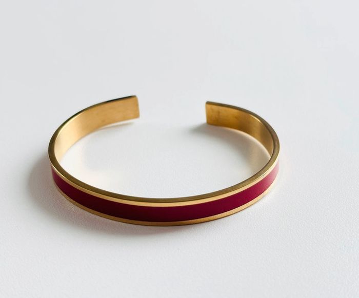 Bracelet manchette or & rouge ajustable