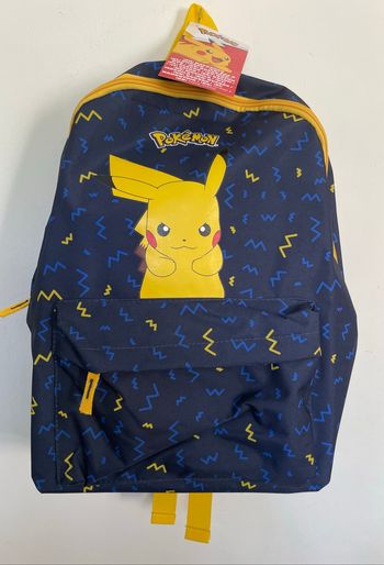 Grand sac à dos cartable à bretelles Pokémon bleu marine avec dessin de Pikachu jaune Neuf avec étiquette