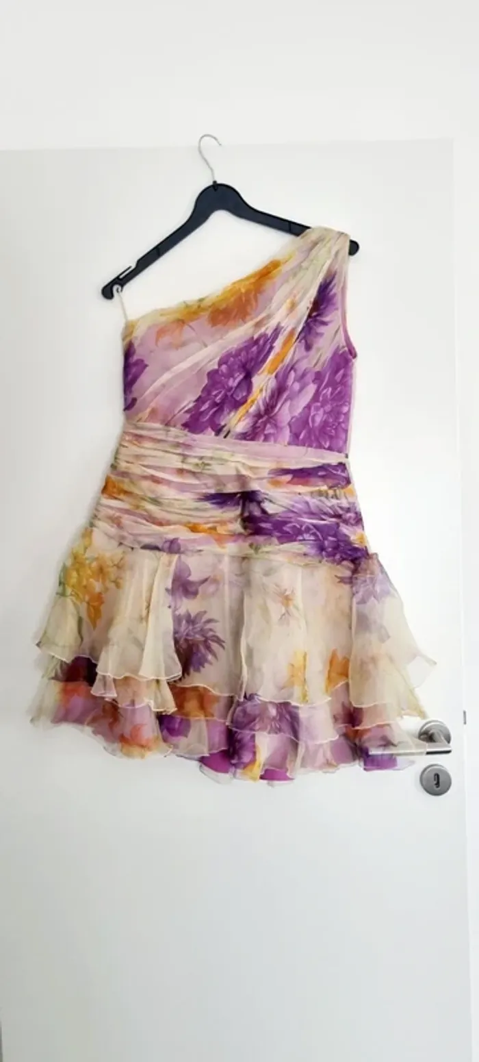 Robe courte asymétrique tulle pastel jaune et violette 40 - photo numéro 4