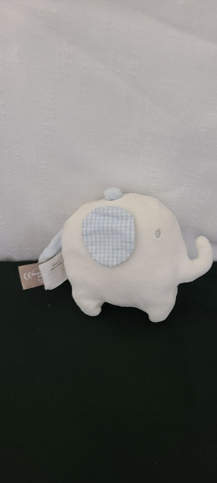 Doudou Peluche Elephant  Orchestra Blanc Bleu Grelot - photo numéro 2