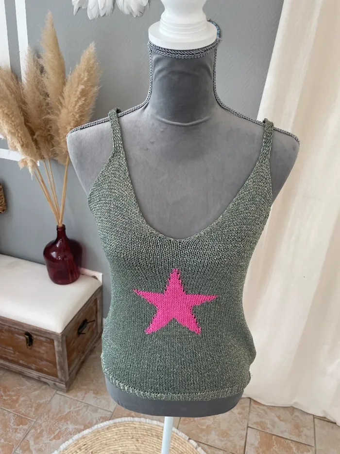 Débardeur vert doré irisé avec étoile rose-Taille unique - photo numéro 11