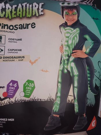 Combinaison squelette dinosaure 4/6 ans vert phosphorescent enfant