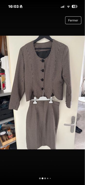 ensemble veste + jupe pied-de-poule femme taille 36 S / 36 / 8 • Très bon état