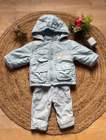 🌺Ensemble doudoune + pantalon chaud bleu clair avec écureuil brodé Taille 6mois/68cm🌺