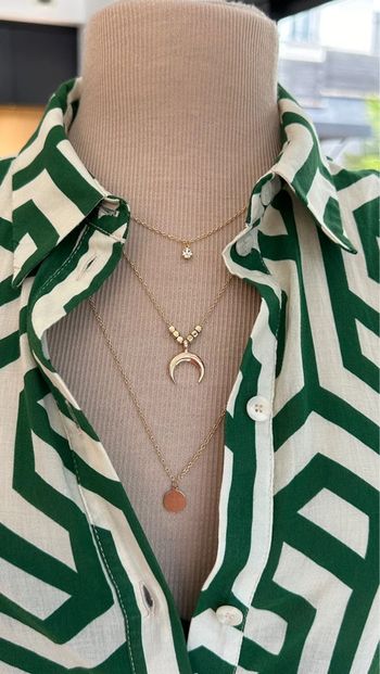 Collier 3 rangs en laiton dore avec chaînette réglable