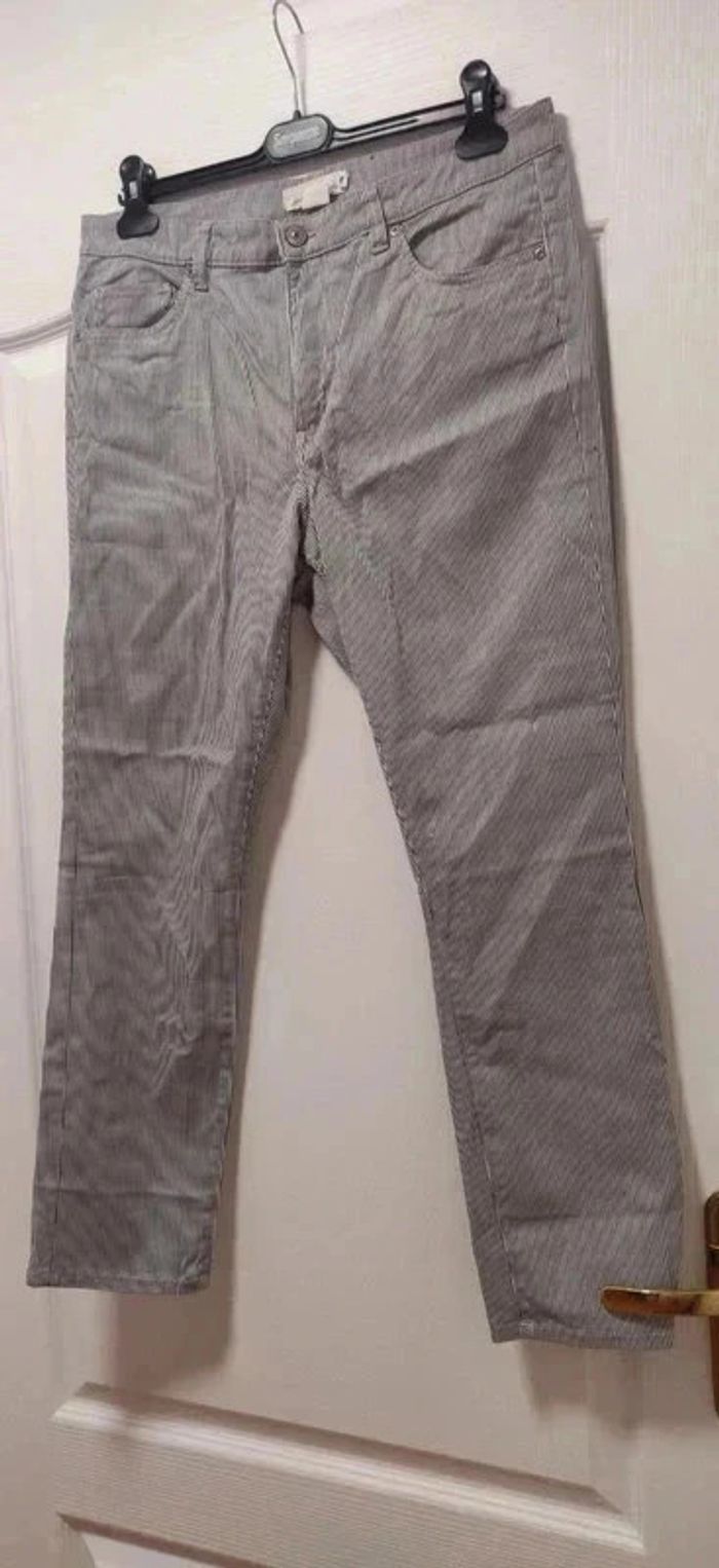 Jean 7/8ème rayé marine et blanc H&M 40 - photo numéro 4