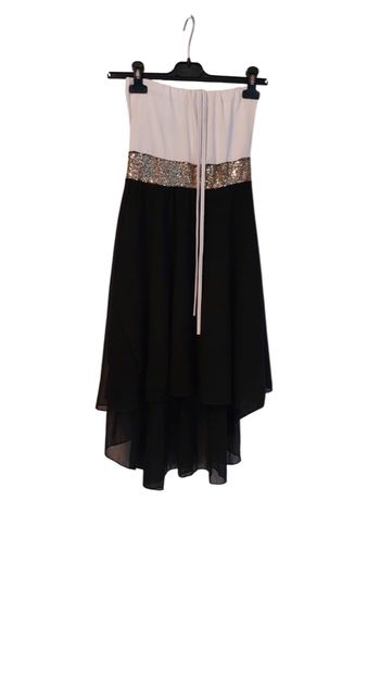 Robe bustier noire et blanche à sequins dorés – effet asymétrique taille 14 ans