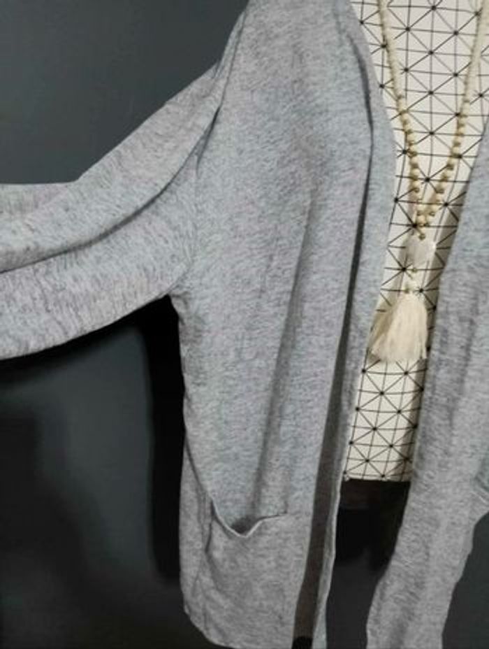 Manteau Cardigan Grande Taille 56 – Gris Décontracté à Poches, Ouvert Devant - photo numéro 2