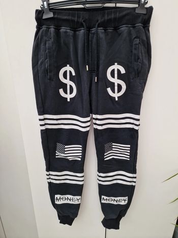 Pantalon Jogging Noir Imprimé Américain Dollars Blanc