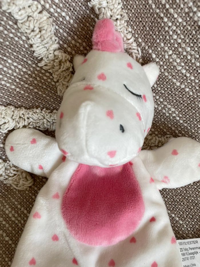 Peluche doudou 24cm Action licorne blanche et rose coeur parfait état - photo numéro 2