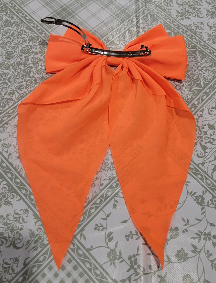 BARETTE CHEVEUX NOEUD ORANGE FLUO ! NEUF ! - photo numéro 3