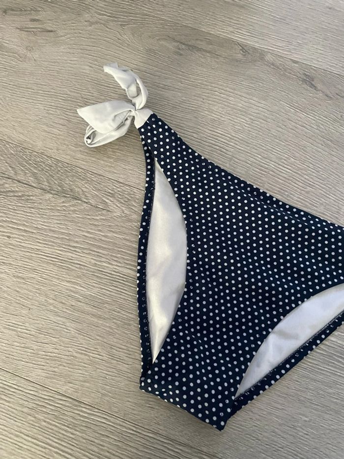 Culotte slip tanga de bain bleu marine à pois blanc noeud coté mermaid taille 40 - photo numéro 2
