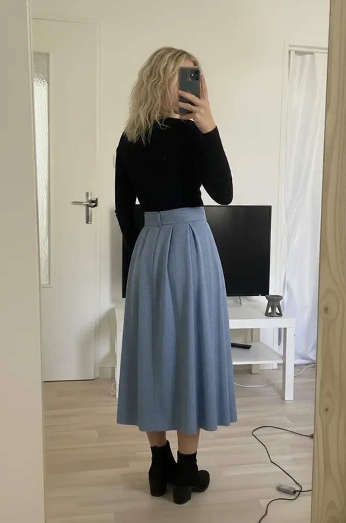 Jupe longue évasée bleu taille haute avec ceinture – Élégance & confort 💙 - photo numéro 3