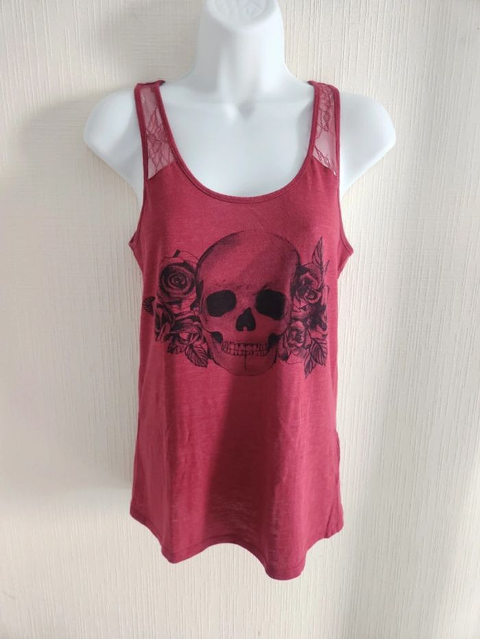 Tee-shirt débardeur Undiz XS bordeaux motif tête de mort - photo numéro 2