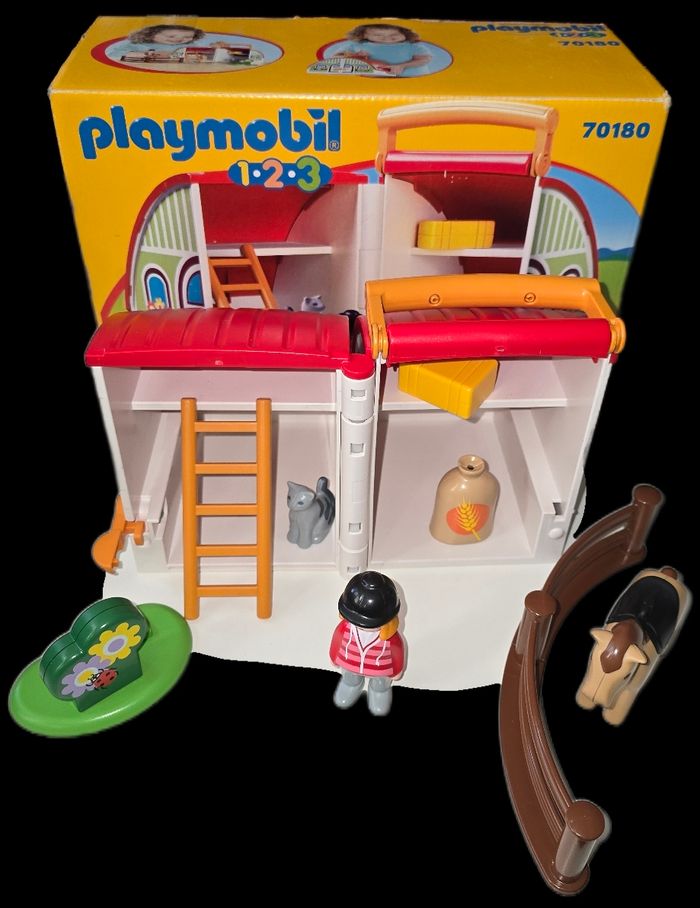123 playmobil ferme transportable 70180 complète avec boite