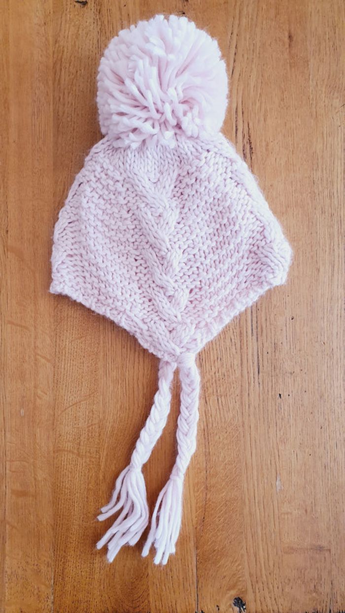 Bonnet rose doublé en polaire avec pompons et cache-oreille, 6-12 mois - photo numéro 2
